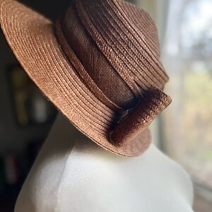 Betmar New York Straw Hat Wide Brim Bow Brown Vintage Inspired Sun Hat